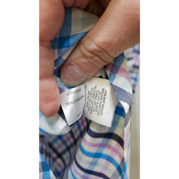 Peter Millar Blue and Pink Plaid Button Down Shirt - Picture 4 of 9